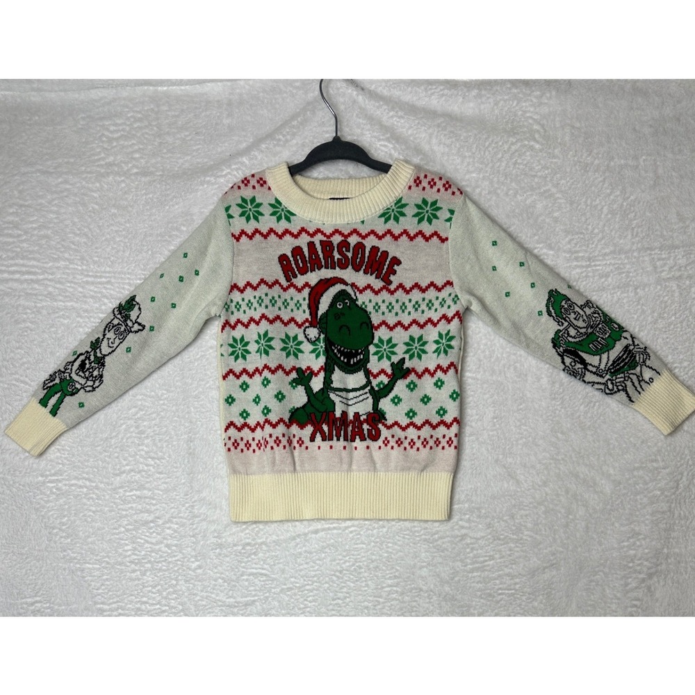 Disney Pixar Toy Story Sweater Toddler 2T White Rex Buzz Woody Roarsome Xmas